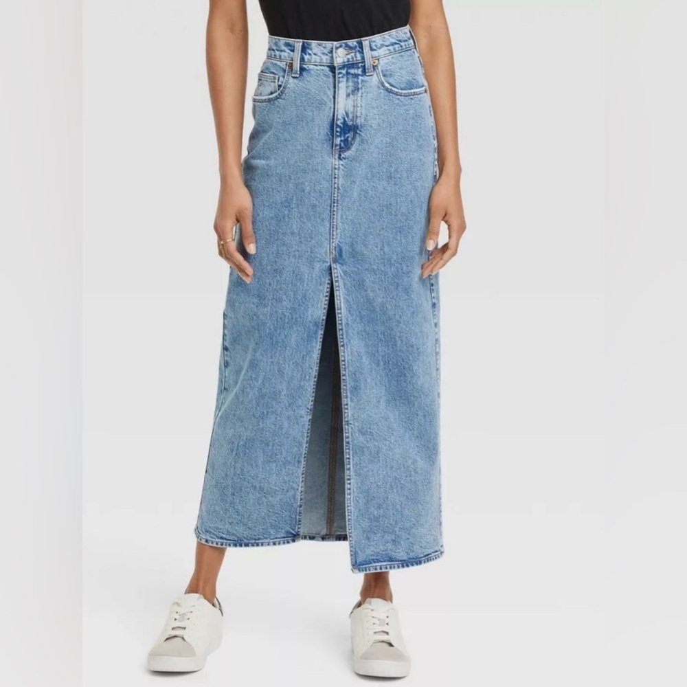 Universal Thread High Rise Denim Maxi Skirt Medium Wash Slit Western Size 14 - Picture 2 of 14